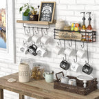 Floating Mug Racks 2 Pack - Wall Mounted Coffee Cup Holder with 12 Hooks, Mug Organizer for Kitchen, Farmhouse Coffee Bar Decor