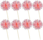 Ephlyn 30Pcs Foil Firework Cupcake Toppers Sparkle Tinsel Cupcake Picks Happy Birthday Cake Decorations Drink Stirrers Cocktail Food Fruit Toothpicks for Baby Shower Graduation Party Supplies Orange