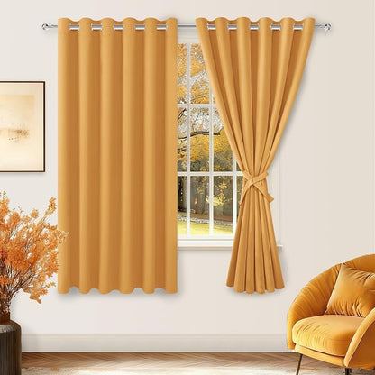 Grommet Blackout Curtains for Bedroom, 70 x 63 Inch, Pumpkin Orange | Thermal by Hiasan