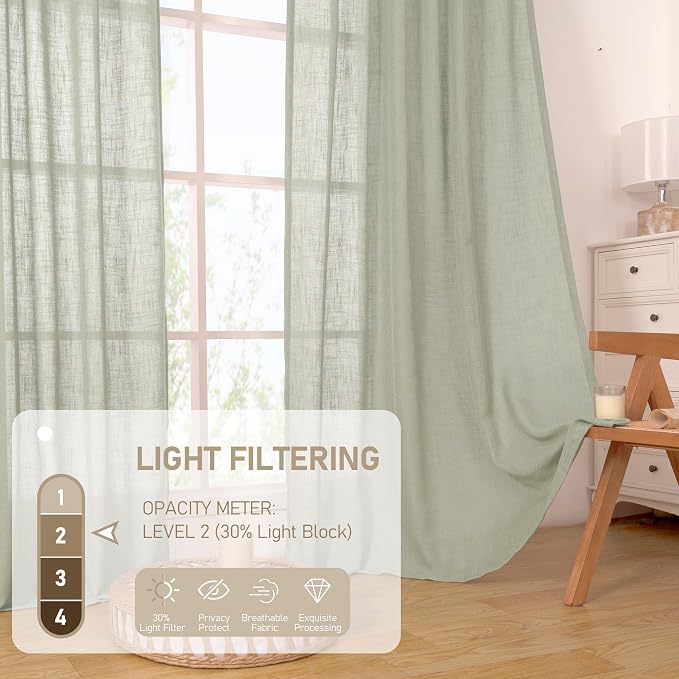 40 Inch Length Linen Curtains for Small Windows Over Silk 2 Panels | Semi Sheer - Image 4