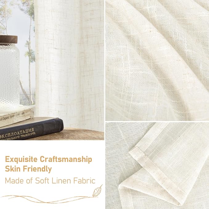 Cream 80 inch Linen Curtains for Doorway, Semi Sheer Drapes | Light Filtering - Image 6