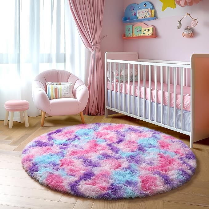 Amdrebio Pink Blue Purple Fluffy Area Rug 5Ft - Image 5