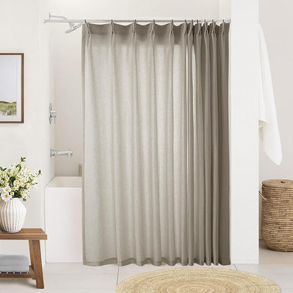 72 Inch Linen Pleated Shower Curtain Burlywood Birch Semi Sheer | Taupe by DUKIYO