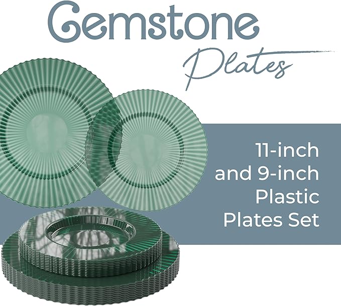 Exquisite 80 Piece Plastic Disposable Plates Set For 40 Guests I 20 X 9 Inch & 40 X 11 Inch Disposable Plastic Plates | Color: Green| Great for Weddings Parties And Formal Occasions