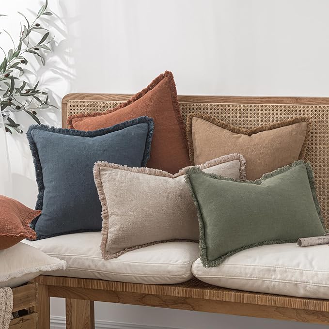 MIULEE Boho Natural Linen Fringe Decorative Euro Throw Pillow Covers 26x26 | - Image 6