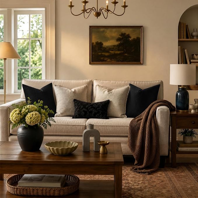 GIGIZAZA Black Velvet Pillow Covers 24x24 Decorative Pillows Pack of 2 | Throw - Image 2