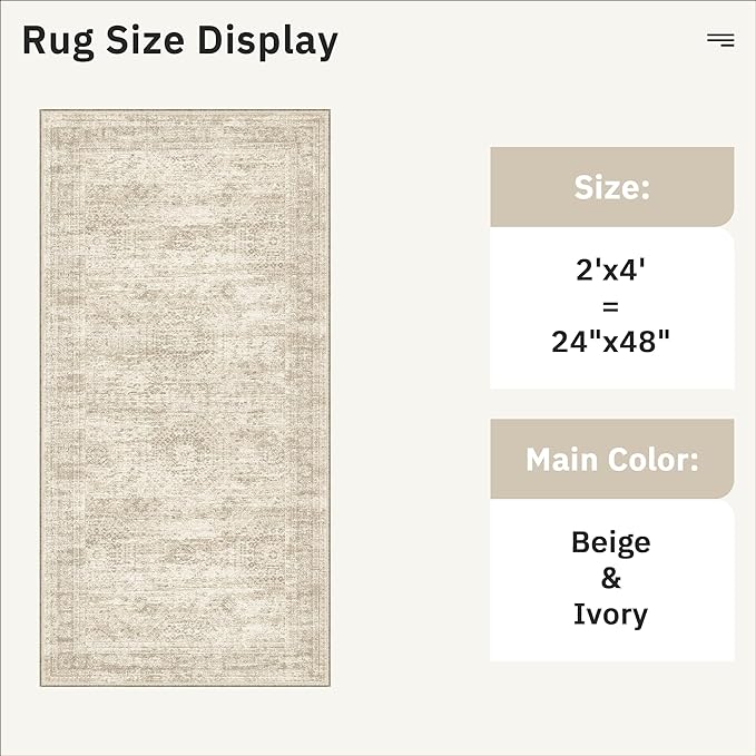 Soalmost 2x4 Washable Rugs for Kitchen, Small Area Rug Beige | Non-Slip Vintage - Image 5