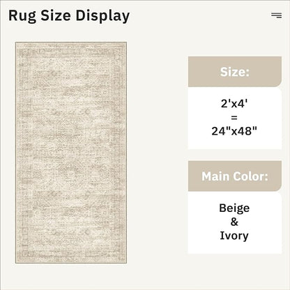 Soalmost 2x4 Washable Rugs for Kitchen, Small Area Rug Beige | Non-Slip Vintage - Image 5