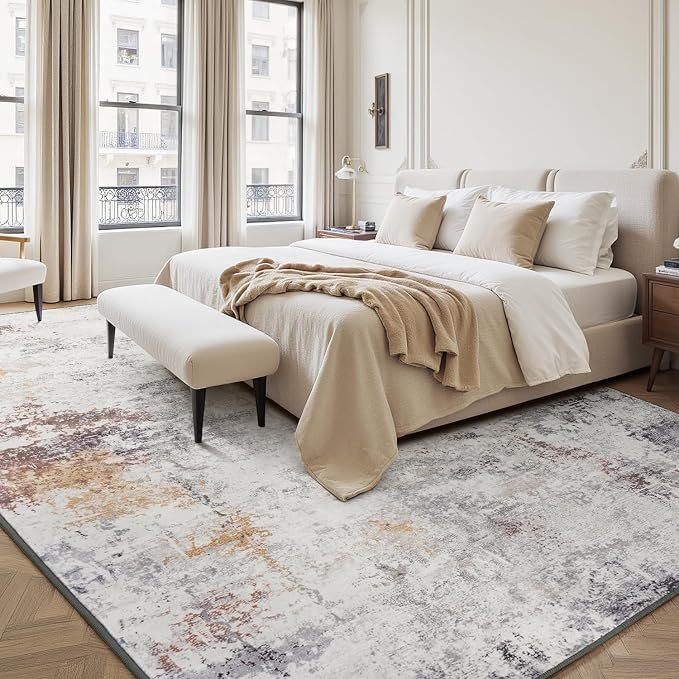 Rugflix 9x12 Area Rugs for Living Room, Washable Beige Grey Large Rug | Machine - Image 2
