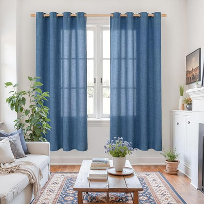 YoungsTex Dark Blue Linen Curtains 68 Inch Length - Image 2