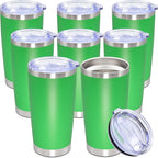 20oz Tumbler Bulk Stainless Steel Tumbler Cup with Lid Vacuum Insulated Double Wall Travel Mug, Durable Powder Coated Travel Coffee Tumbler Mug for Hot & Cold Drinks, Green,8 Pack