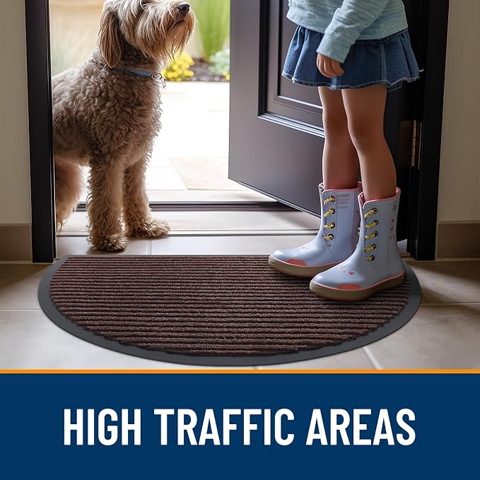 OLANLY Half Circle Front Door Mat 47x32, Waterproof Heavy-Duty Doormat | Brown - Image 7