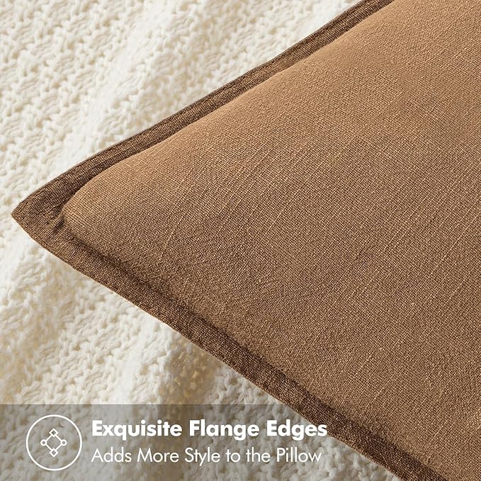MIULEE Decorative Linen Lumbar Pillow Covers 12x20 Inch Brown | Boho Farmhouse​ - Image 2