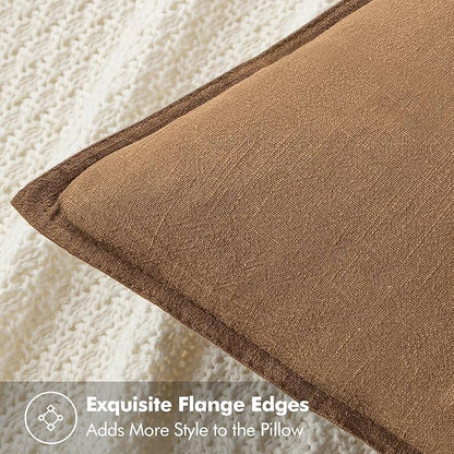 MIULEE Decorative Linen Lumbar Pillow Covers 12x20 Inch Brown | Boho Farmhouse​ - Image 2