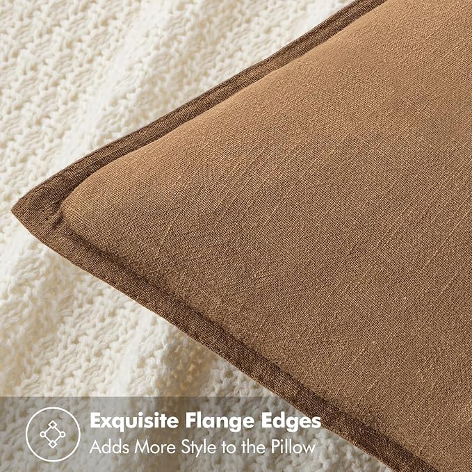MIULEE Decorative Linen Euro Sham Pillow Covers 22x22 Inch Brown | Boho - Image 2