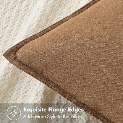 MIULEE Decorative Linen Euro Sham Pillow Covers 22x22 Inch Brown | Boho - Image 2