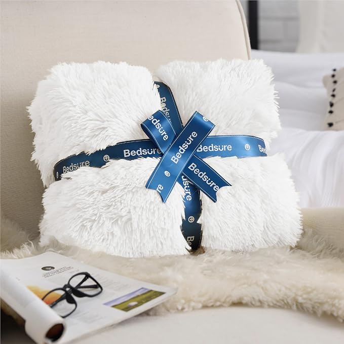Bedsure GentleSoft Fluffy White Blankets Queen Size - Image 6