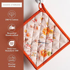 Maison d' Hermine Pot Holders 100% Cotton Heat Resistant Potholders 8" x 8" Hot Pads with Loop BBQ, Cooking, Baking, Grilling, Kitchen, Handling Hot Pans (Pack of 1, Kelim - Prairie)