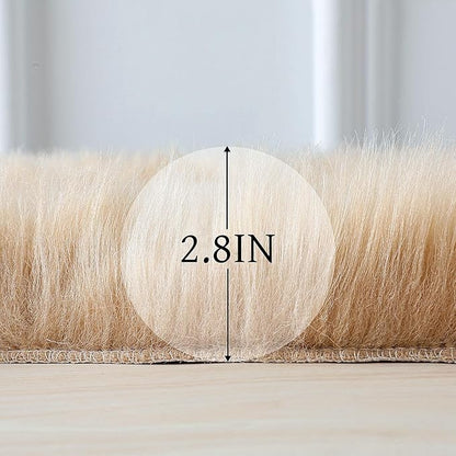 linmopm Faux Fur Rug Sheepskin Shag Fluffy Fuzzy 6x9 ft Beige Rugs - Image 3