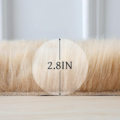 linmopm Faux Fur Rug Sheepskin Shag Fluffy Fuzzy Beige 5x7 ft Rugs - Image 3