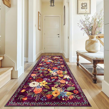 Purple Floral Hallway Runner Rug 3x7 by WelcometoBabovid