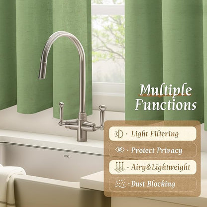 54 Inch Semi Sheer Green Linen Curtains - Image 9