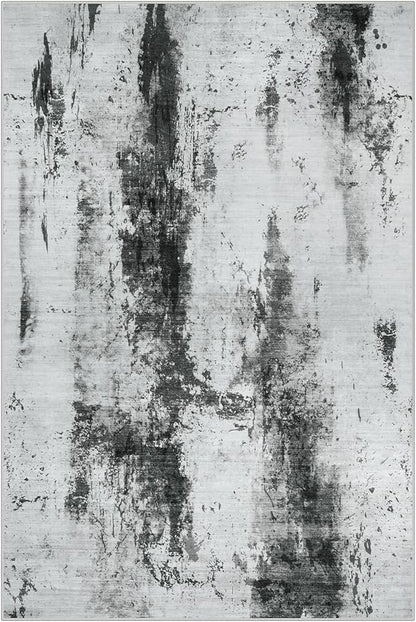8x10 Area Rugs for Living Room: Washable Abstract Black White Grey Carpet | - Image 3