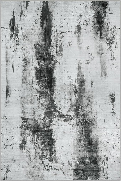 5x7 Area Rugs for Living Room: Washable Abstract Black White Grey Carpet | - Image 2