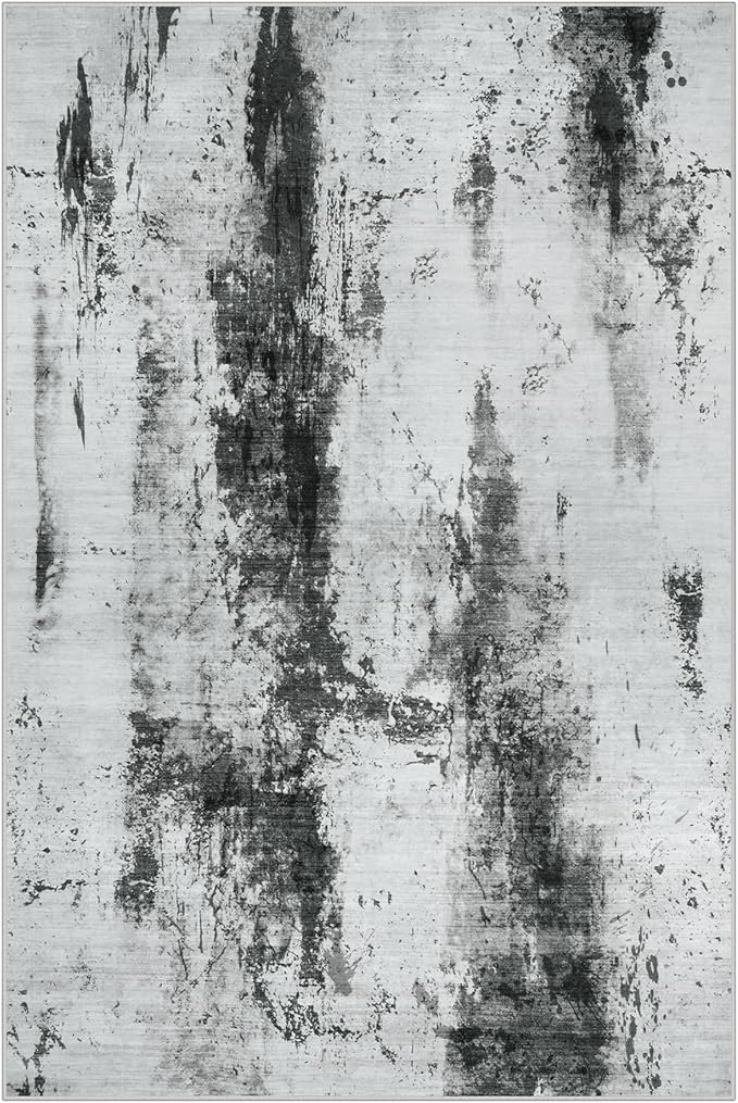 10x14 Area Rugs for Living Room: Washable Abstract Black White Grey Carpet | - Image 3