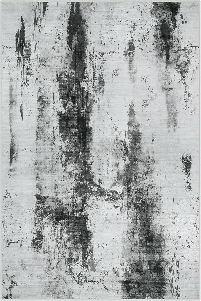 6x9 Area Rugs for Living Room: Washable Abstract Black White Grey Carpet | - Image 2
