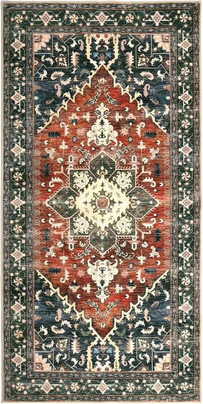 Yamaziot Washable Runner Rug, 3x6 Non-Slip Boho Vintage Hallway Kitchen Rug | - Image 2