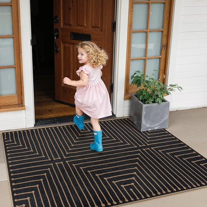 Lahome Black 3x5 Washable Rug, Neutral Easy Jute Entryway Front Porch Rug | - Image 2