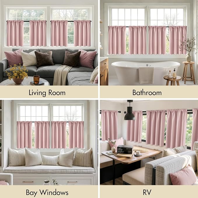 MIULEE Set of 4 Light Pink 45 Inch Short Blackout Kitchen Window Curtains | - Image 6