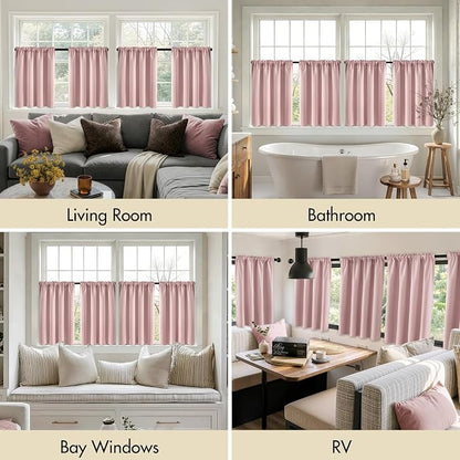 MIULEE 4 Panel Set Short Bedroom Blackout Curtains 54 Inch Long Light Pink | - Image 6