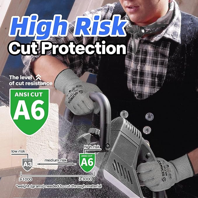 Schwer 12 Pairs ANSI A6 Cut Resistant Gloves CR7120 Cut Proof Work Gloves, Touchscreen, for Men and Women Used for Woodworking, Glass Cutting, Construction, Cargo Handling, Car Repair, S