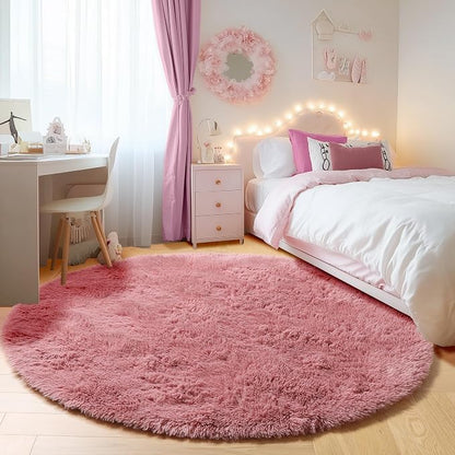 Blush Round Area Rugs 4ft for Bedroom Living Room, Fluffy Circle Rug for Kids - Image 6