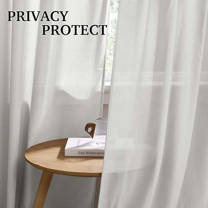 RYB HOME Linen Sheer Curtains for Living Room Bedroom, Back Tab 120 inches - Image 3