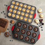 Tiawudi Muffin Pan, Nonstick Cupcake Pan Set, 2 Pack Heavy Duty Muffin Tins for Baking, 12-Cup Regular and 24-Cup Mini Bareware Tray with Silicone Grip Handles