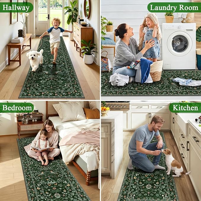 HEBE Hallway Runner Rug 2'x8', Washable Non Slip Kitchen Rug Runner | Soft Boho - Image 6