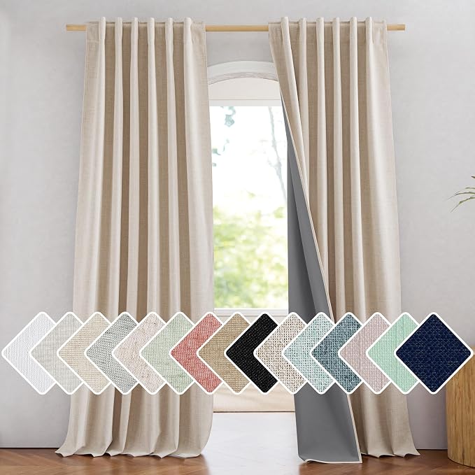NICETOWN 100% Blackout Linen Curtains 108" Length, Thermal Insulated Long Drapes by NICETOWN