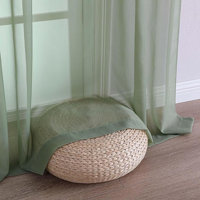 Chyhomenyc Extra Long Sage Green Sheer Curtains 108 Inches Long 2 Panels - Image 8