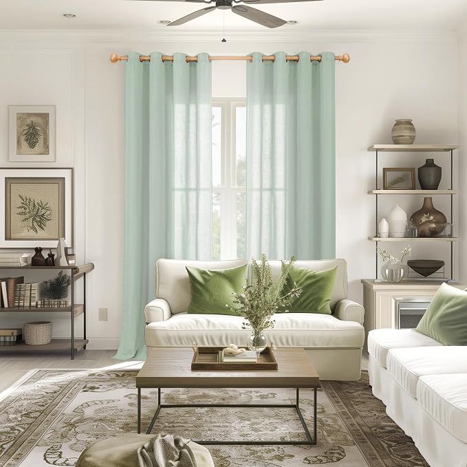 YoungsTex 95 Inch Long Sage Linen Curtains - Image 2