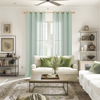 YoungsTex Mint Green Linen Semi Sheer Curtains 84 Inches Length - Image 2