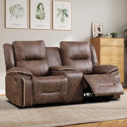 EBELLO Faux Leather Manual Recliner Loveseat, 2 Seater Reclining Sofa Chair - Image 6