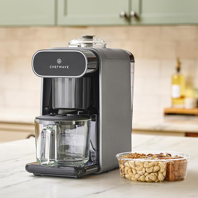 ChefWave Milkmade Non-Dairy Milk Maker – 6-in-1 Vegan Plant-Based Milk Machine with Auto Clean, Delay Start & Glass Pitcher – Almond, Oat, Soy, Cashew, Coconut, Macadamia Milk Maker & Nut Platter