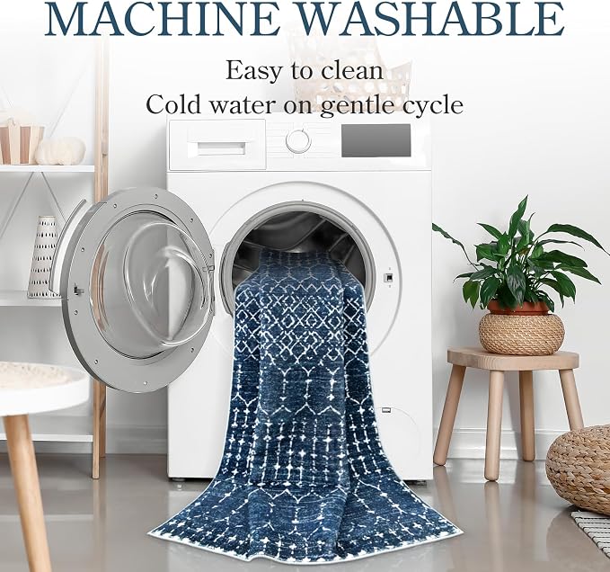 Lahome Moroccan Blue 3x5 Non-Slip Washable Soft Rug - Image 3