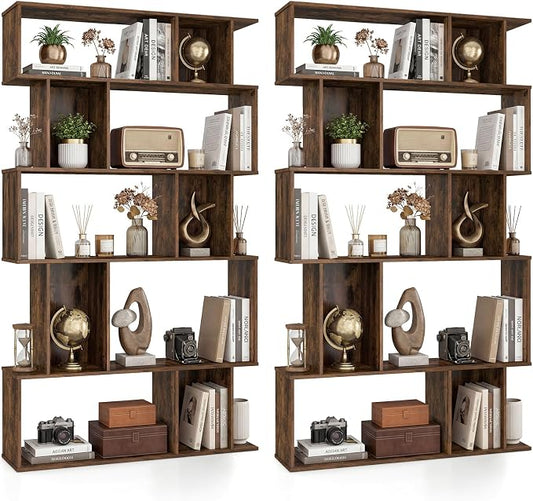 Giantex 5-Tier Bookshelves Set of 2, 10-Cube Geometric Bookcase by Giantex