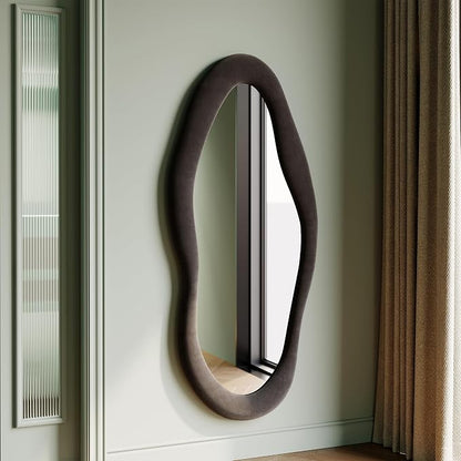 Honyee 55" x 24" Wavy Mirror, Flannel Wrapped Wooden Frame, Irregular Hanging by Honyee