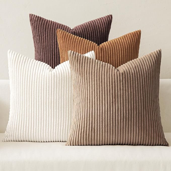MIULEE Fall Corduroy Decorative Throw Pillow Covers Brown Series 24x24 | Set of by MIULEE