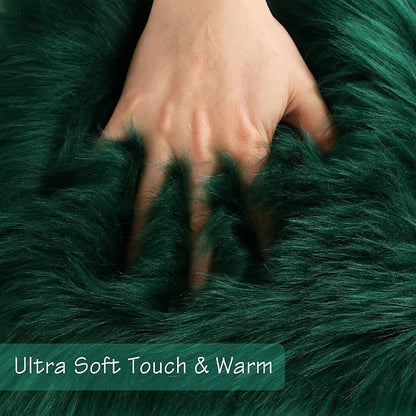 Emerald Green Faux Sheepskin Throw Rug 2x3 ft, Fluffy Fur Seat Chair Covers | - Image 4